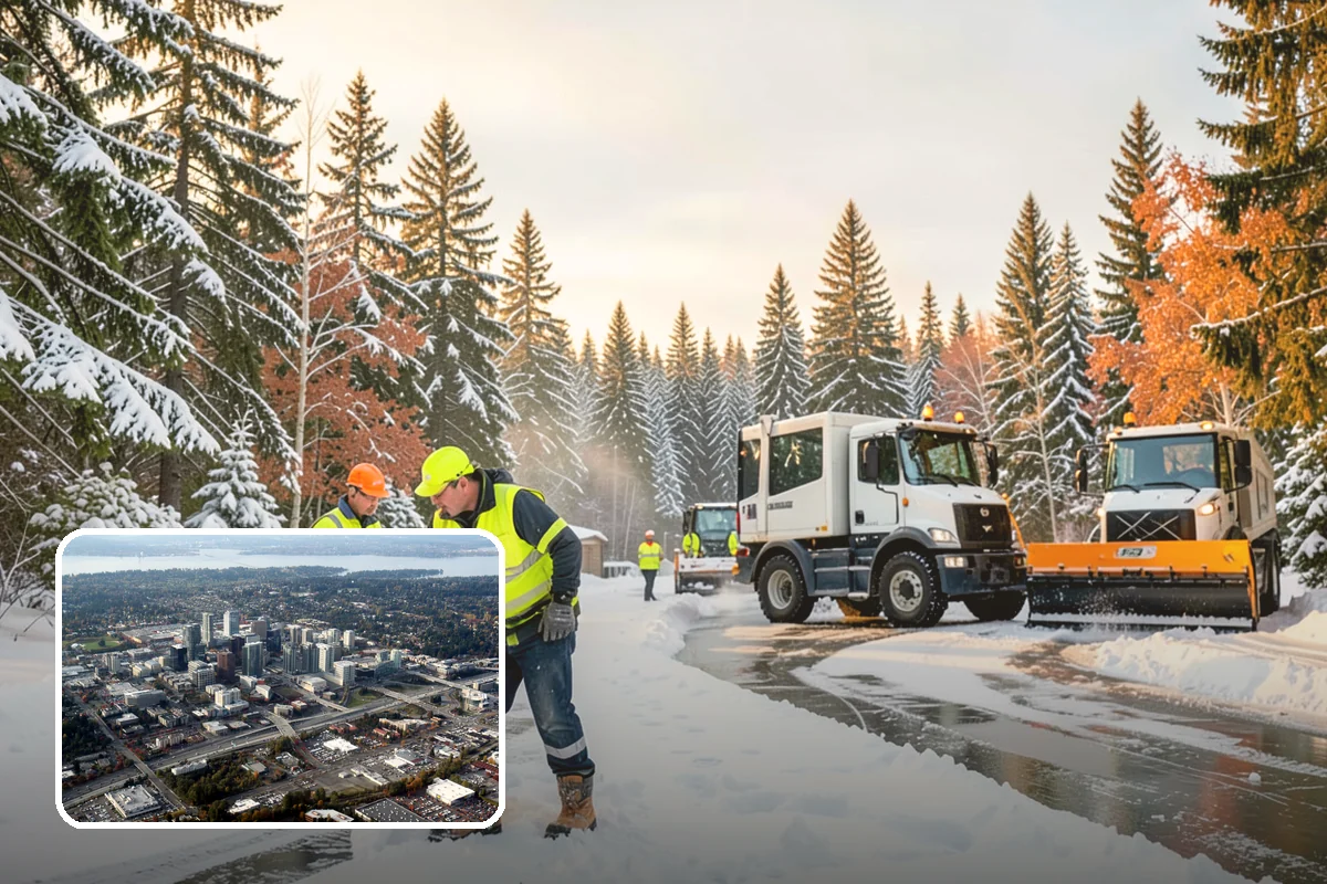 Restaurant Snow Plowing in Bellevue, King County, WA - Customer lot and delivery lane cleared before service