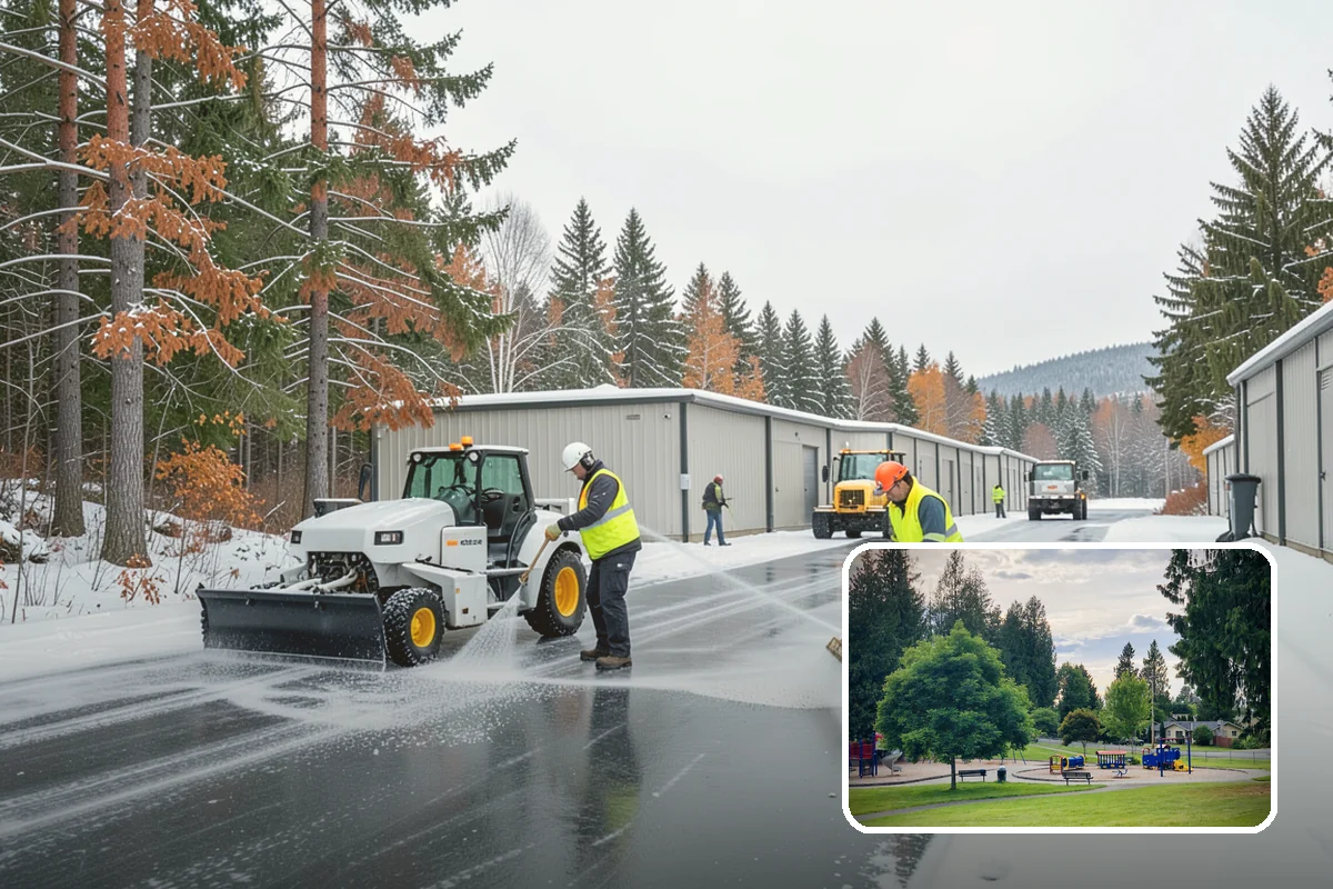 Restaurant Snow Plowing in Bonney Lake, Pierce County, WA - Customer lot and delivery lane cleared before service