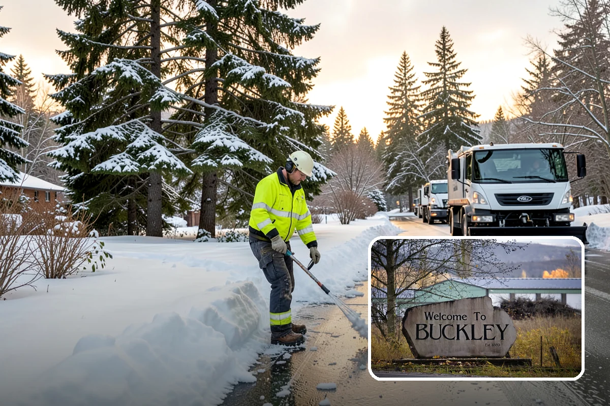 Restaurant Snow Plowing in Buckley, Pierce County, WA - Customer lot and delivery lane cleared before service