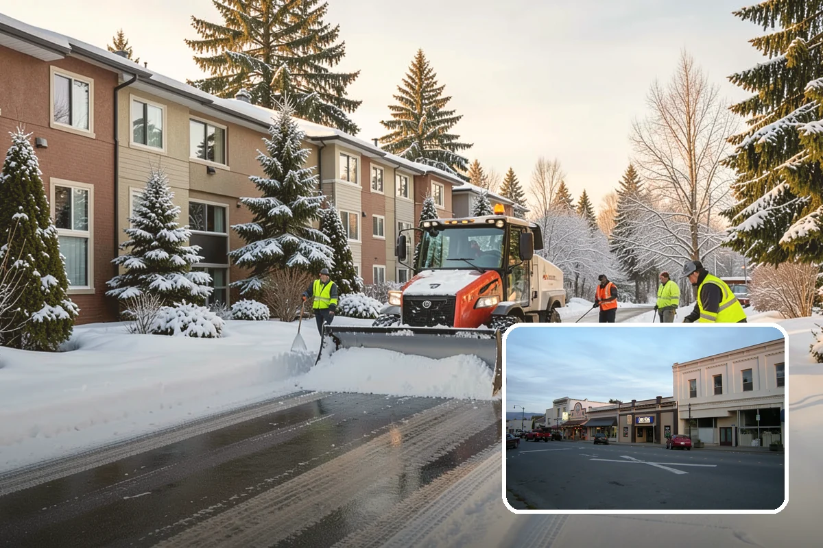 Restaurant Snow Plowing in Burlington, Skagit County, WA - Customer lot and delivery lane cleared before service