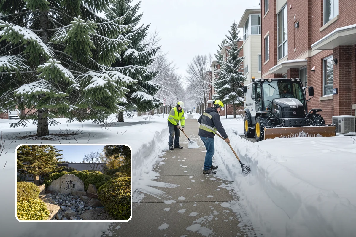 Restaurant Snow Plowing in Clyde Hill, King County, WA - Customer lot and delivery lane cleared before service