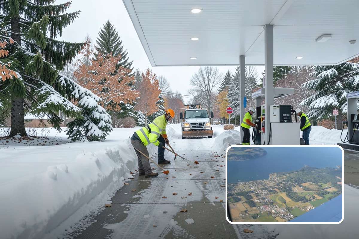 Restaurant Snow Plowing in Coupeville, Island County, WA - Customer lot and delivery lane cleared before service