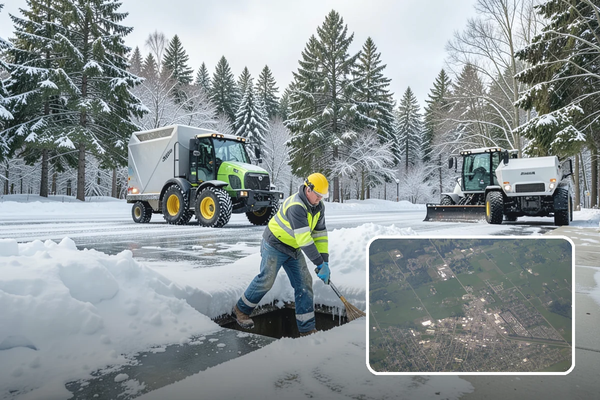 Restaurant Snow Plowing in Enumclaw, King County, WA - Customer lot and delivery lane cleared before service