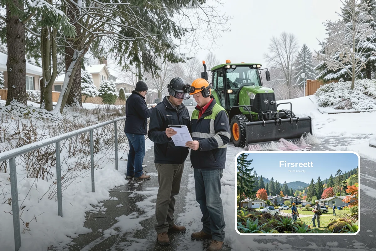 Restaurant Snow Plowing in Fircrest, Pierce County, WA - Customer lot and delivery lane cleared before service