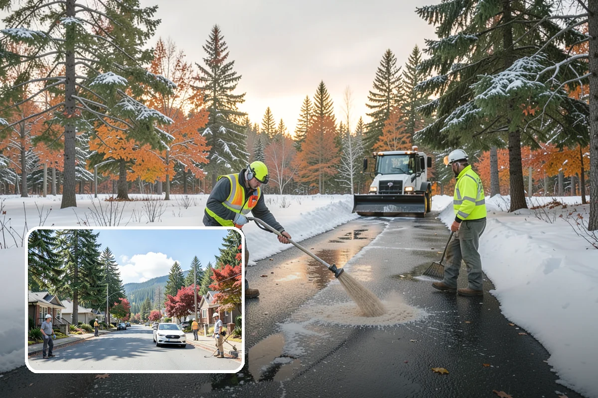 Restaurant Snow Plowing in Hunts Point, King County, WA - Customer lot and delivery lane cleared before service