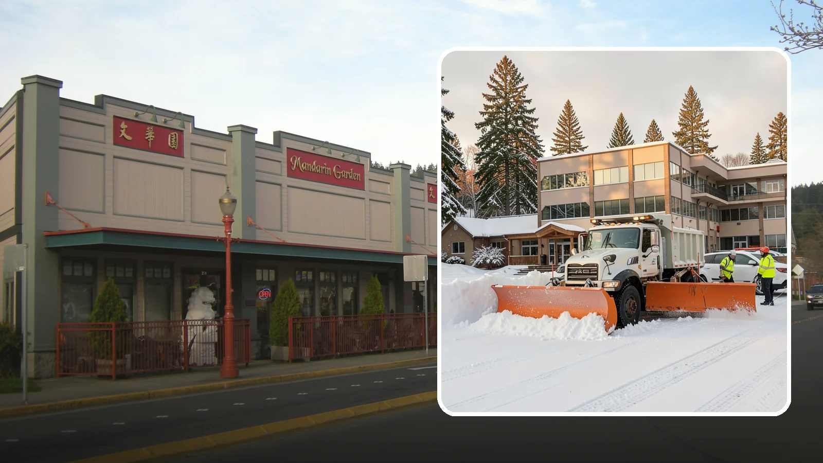 Restaurant Snow Plowing in Issaquah, King County, WA - We plow restaurant lots and entrances before service so diners and delivery drivers reach your doors safely.