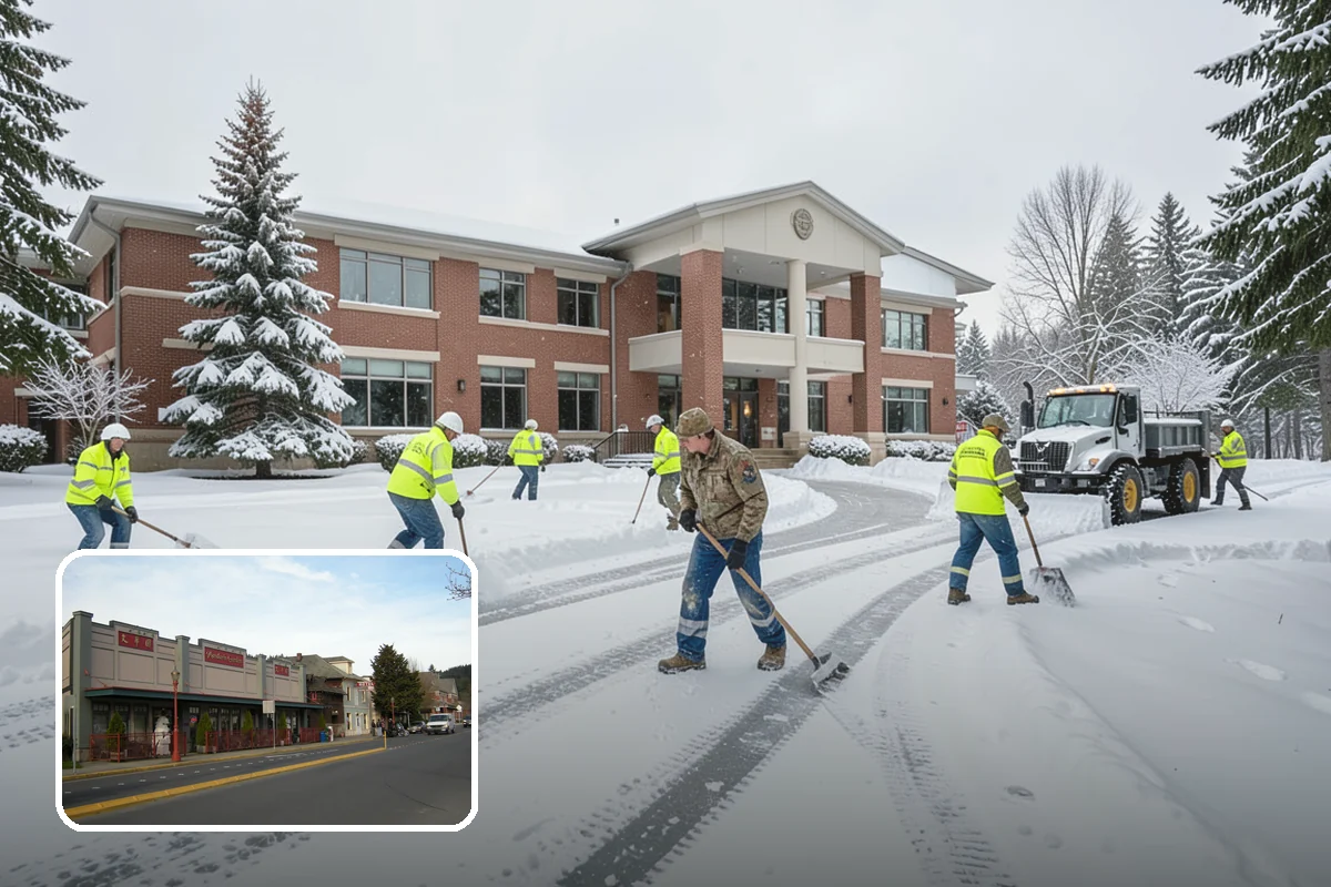 Restaurant Snow Plowing in Issaquah, King County, WA - Customer lot and delivery lane cleared before service