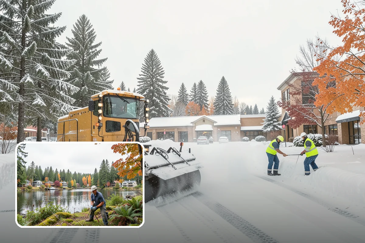 Restaurant Snow Plowing in La Conner, Skagit County, WA - Customer lot and delivery lane cleared before service
