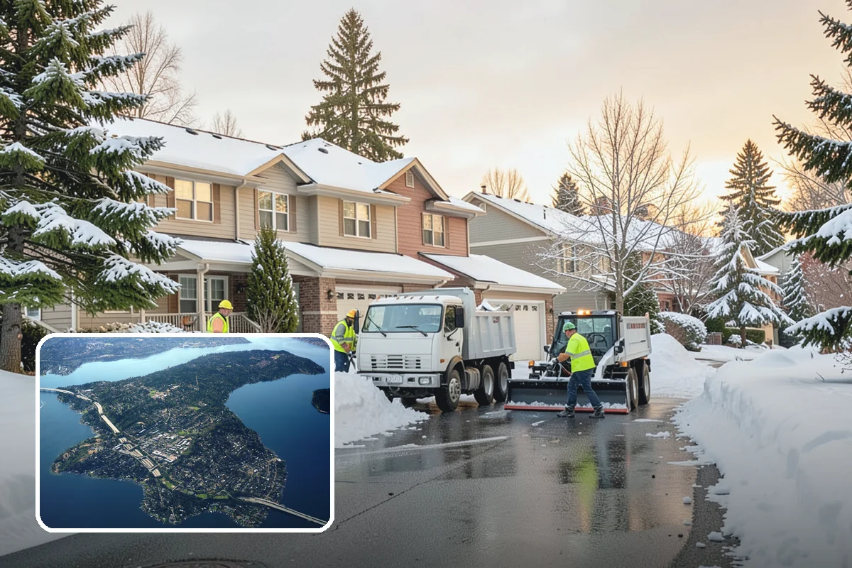 Restaurant Snow Plowing in Mercer Island, King County, WA - Customer lot and delivery lane cleared before service
