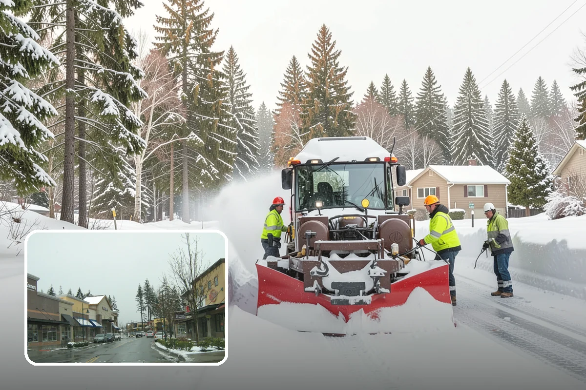 Restaurant Snow Plowing in Mill Creek, Snohomish County, WA - Customer lot and delivery lane cleared before service