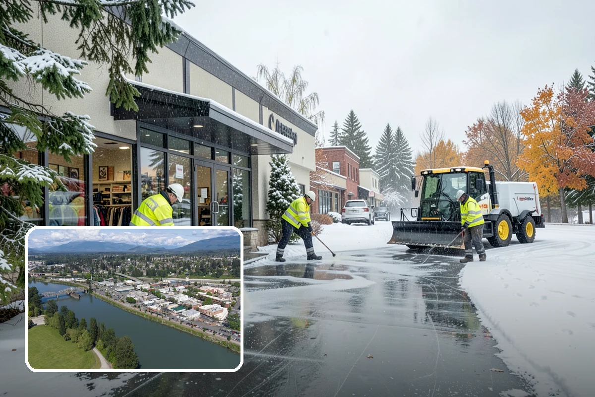 Restaurant Snow Plowing in Mount Vernon, Skagit County, WA - Customer lot and delivery lane cleared before service