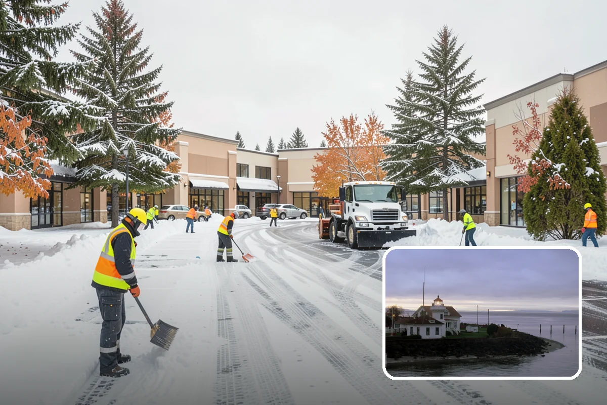 Restaurant Snow Plowing in Mukilteo, Snohomish County, WA - Customer lot and delivery lane cleared before service
