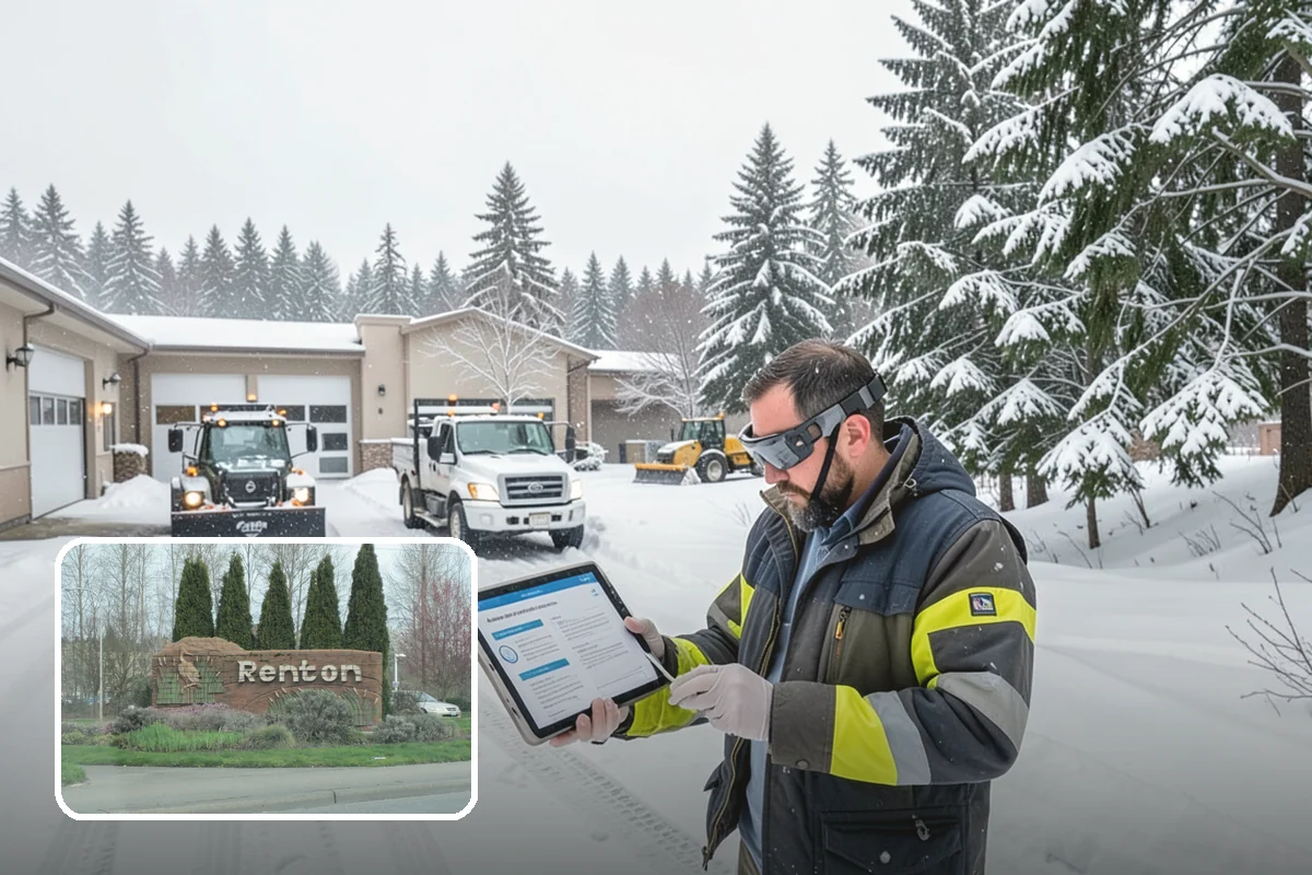 Restaurant Snow Plowing in Renton, King County, WA - Customer lot and delivery lane cleared before service