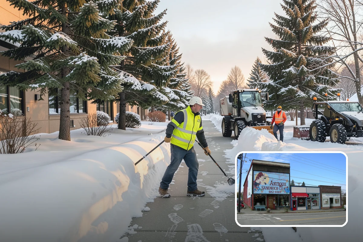 Restaurant Snow Plowing in Ruston, Pierce County, WA - Customer lot and delivery lane cleared before service