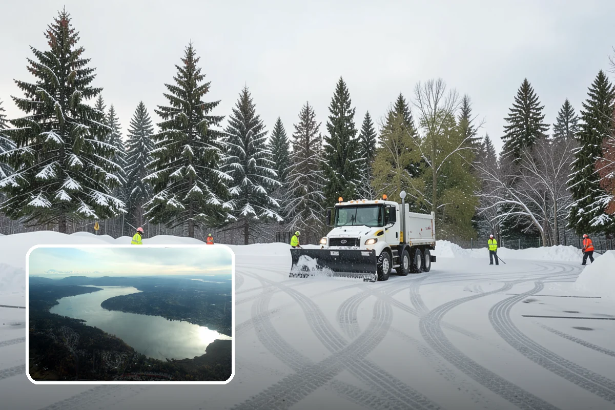 Restaurant Snow Plowing in Sammamish, King County, WA - Customer lot and delivery lane cleared before service