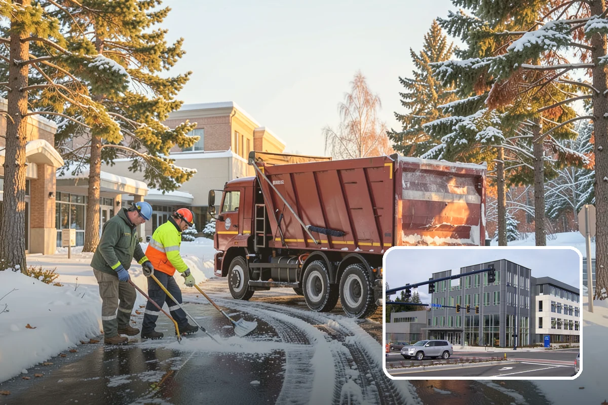 Restaurant Snow Plowing in Shoreline, King County, WA - Customer lot and delivery lane cleared before service