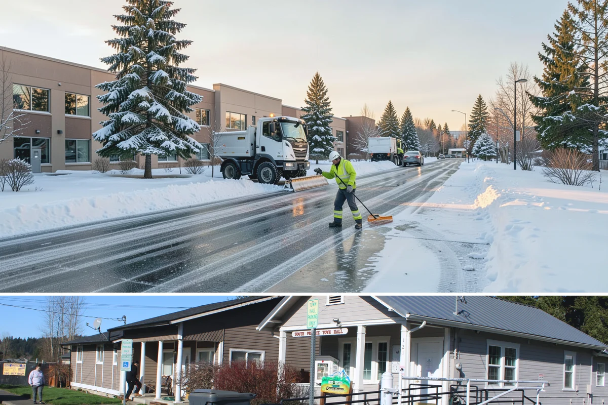 Restaurant Snow Plowing in South Prairie, Pierce County, WA - Set up service before the winter dining season so a storm never keeps diners away.