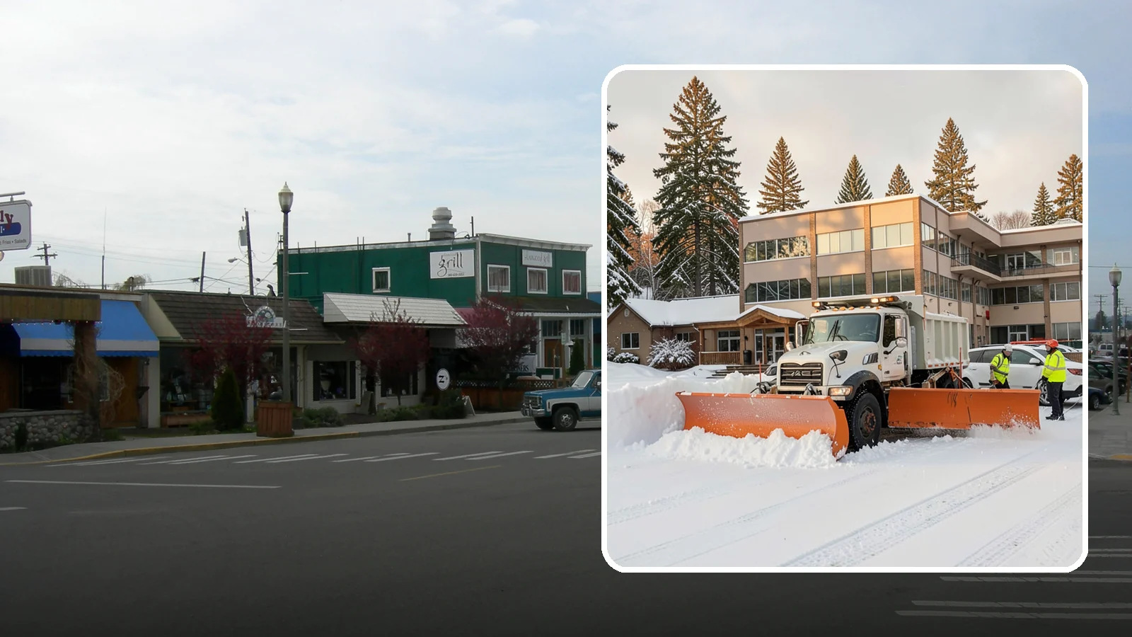 Restaurant Snow Plowing in Stanwood, Snohomish County, WA - We plow restaurant lots and entrances before service so diners and delivery drivers reach your doors safely.