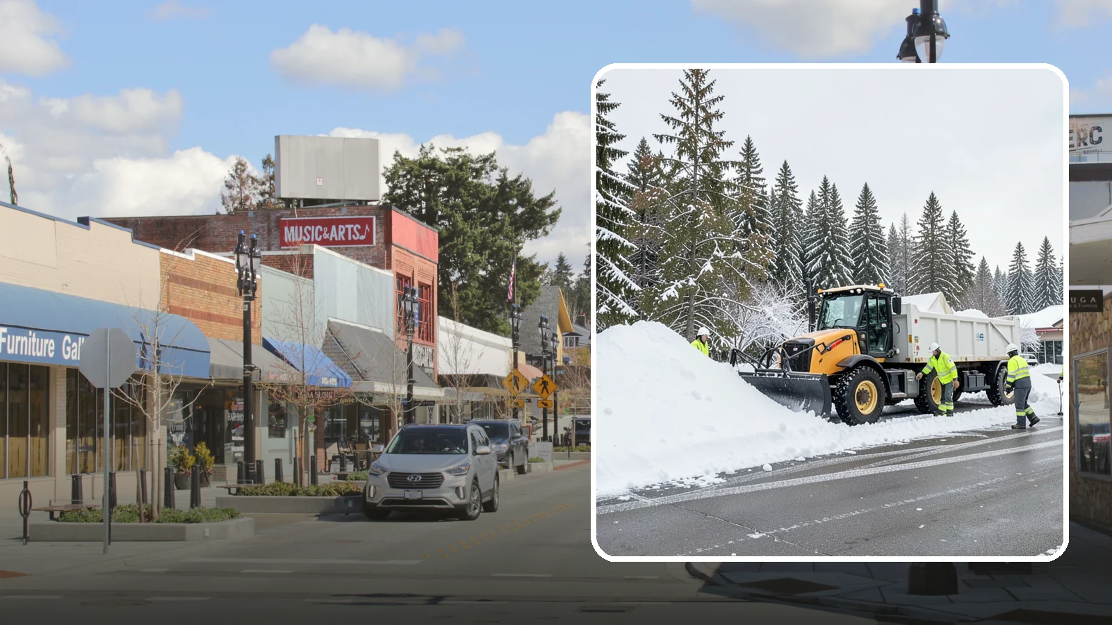 Retail Snow Hauling in Bothell, King County, WA - We haul snow away from retail storefronts and lots so customer parking and entrances stay open and inviting.