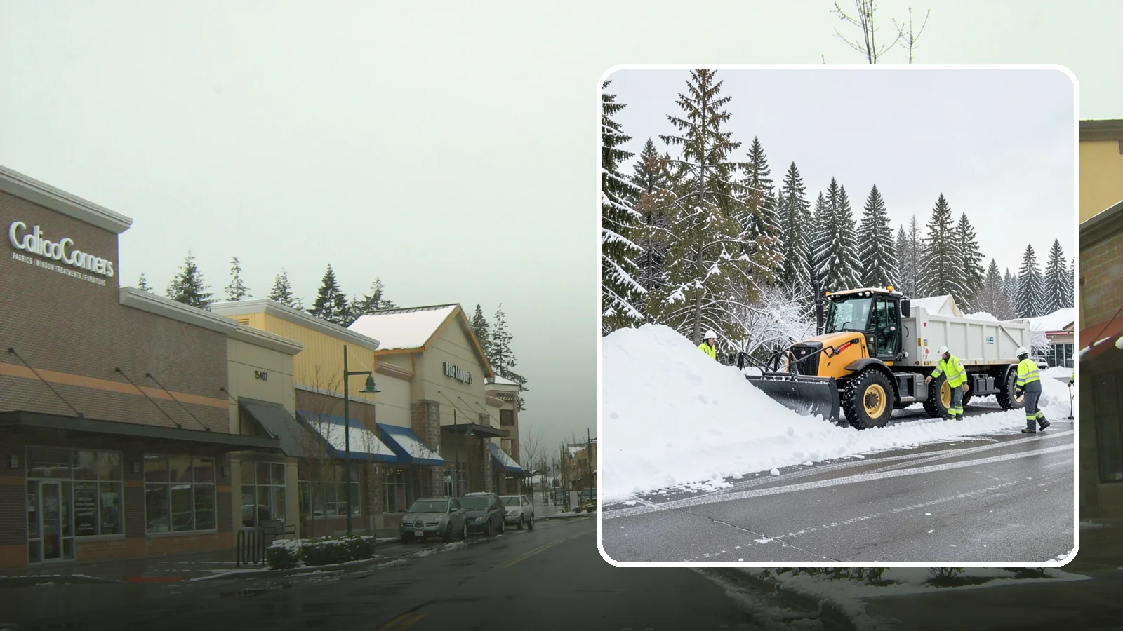 Retail Snow Hauling in Mill Creek, Snohomish County, WA - We haul snow away from retail storefronts and lots so customer parking and entrances stay open and inviting.
