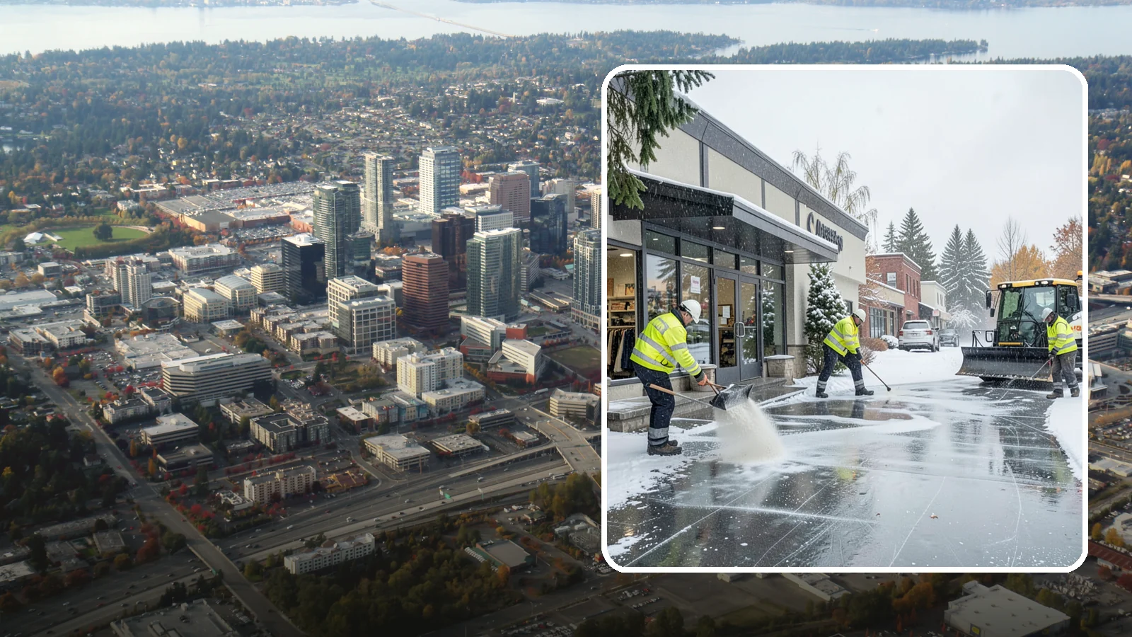 Retail Store Deicing in Bellevue, King County, WA - Storefront-focused deicing that keeps entrances, cart corrals, and customer walkways safe and inviting when freezing rain hits a...