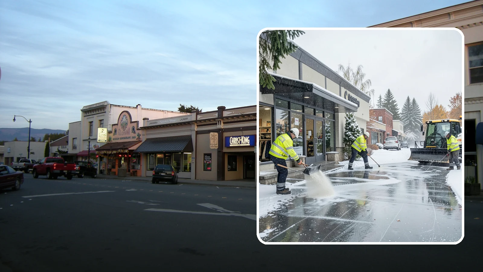 Retail Store Deicing in Burlington, Skagit County, WA - Storefront-focused deicing that keeps entrances, cart corrals, and customer walkways safe and inviting when freezing rain hits a...