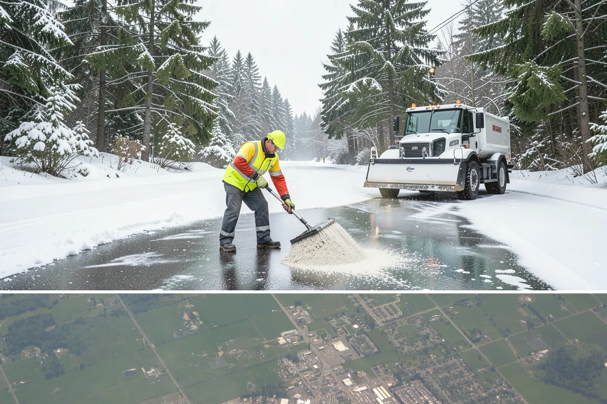 Retail Store Deicing in Enumclaw, King County, WA - Deicing runs through the winter retail season, peaking during the freezing-rain mornings that coincide with weekend and holiday...