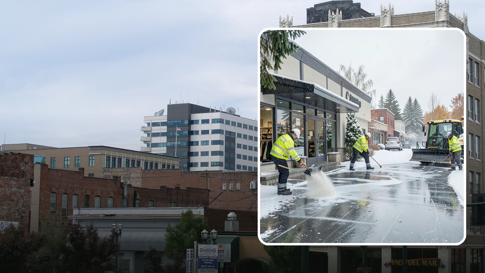 Retail Store Deicing in Everett, Snohomish County, WA - Storefront-focused deicing that keeps entrances, cart corrals, and customer walkways safe and inviting when freezing rain hits a...