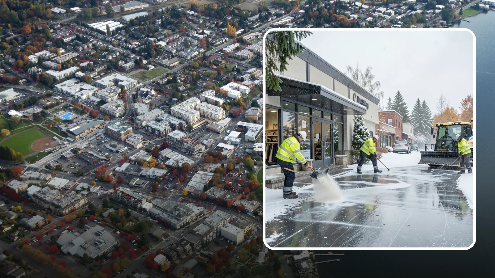 Retail Store Deicing in Kirkland, King County, WA - Storefront-focused deicing that keeps entrances, cart corrals, and customer walkways safe and inviting when freezing rain hits a...
