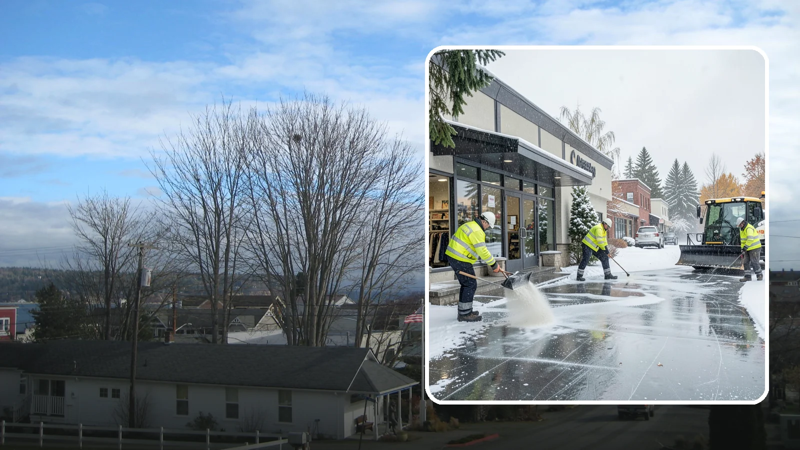 Retail Store Deicing in Langley, Island County, WA - Storefront-focused deicing that keeps entrances, cart corrals, and customer walkways safe and inviting when freezing rain hits a...
