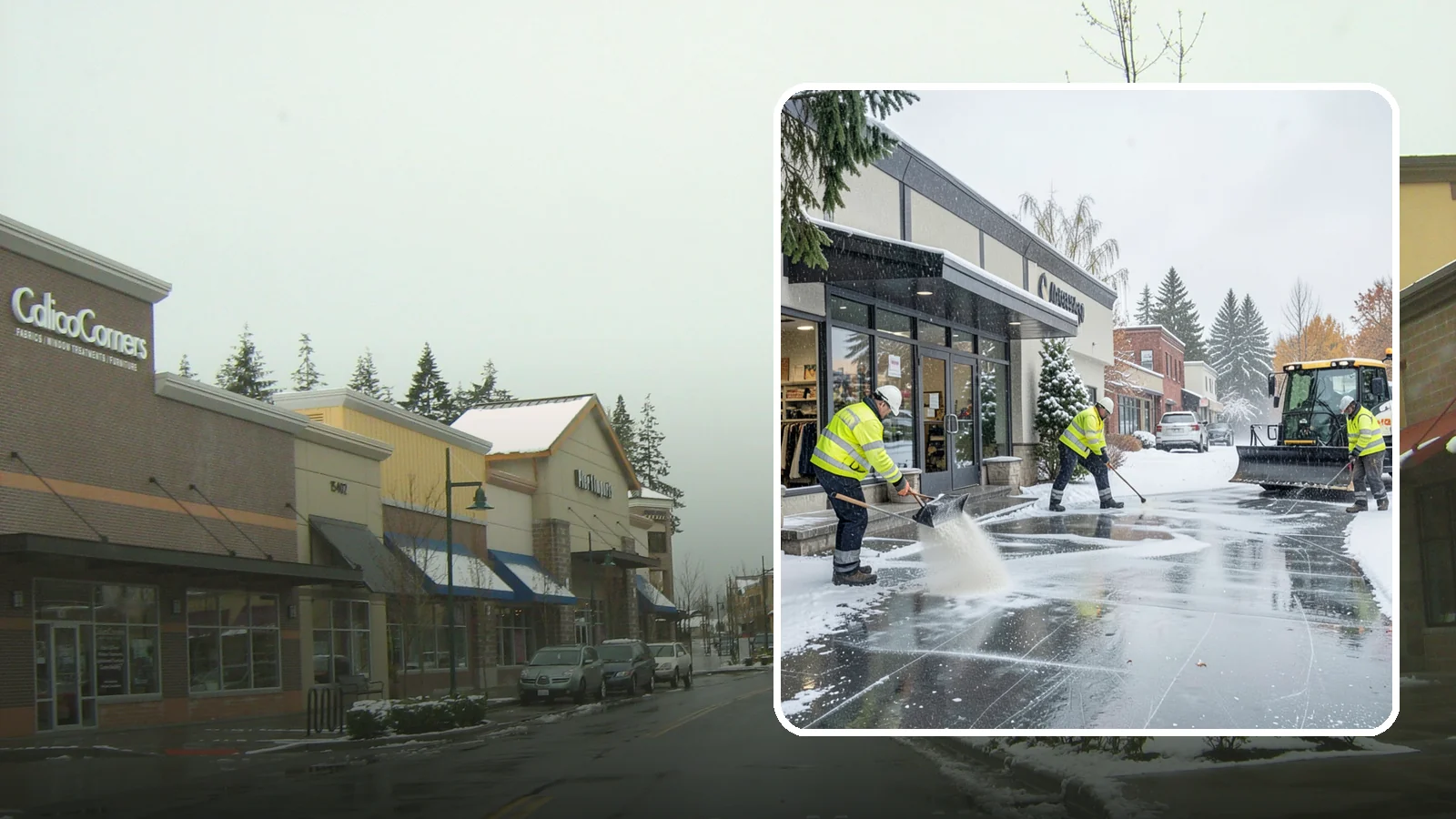 Retail Store Deicing in Mill Creek, Snohomish County, WA - Storefront-focused deicing that keeps entrances, cart corrals, and customer walkways safe and inviting when freezing rain hits a...
