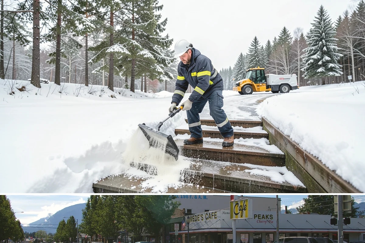 Retail Store Deicing in North Bend, King County, WA - Deicing runs through the winter retail season, peaking during the freezing-rain mornings that coincide with weekend and holiday...