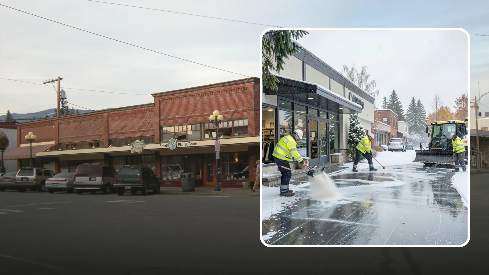 Retail Store Deicing in Sedro-Woolley, Skagit County, WA - Storefront-focused deicing that keeps entrances, cart corrals, and customer walkways safe and inviting when freezing rain hits a...