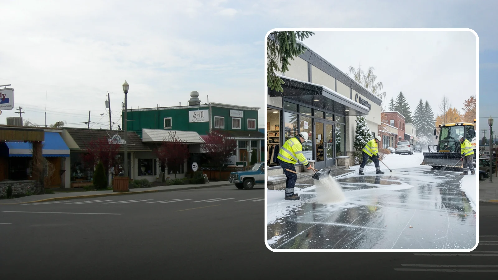 Retail Store Deicing in Stanwood, Snohomish County, WA - Storefront-focused deicing that keeps entrances, cart corrals, and customer walkways safe and inviting when freezing rain hits a...