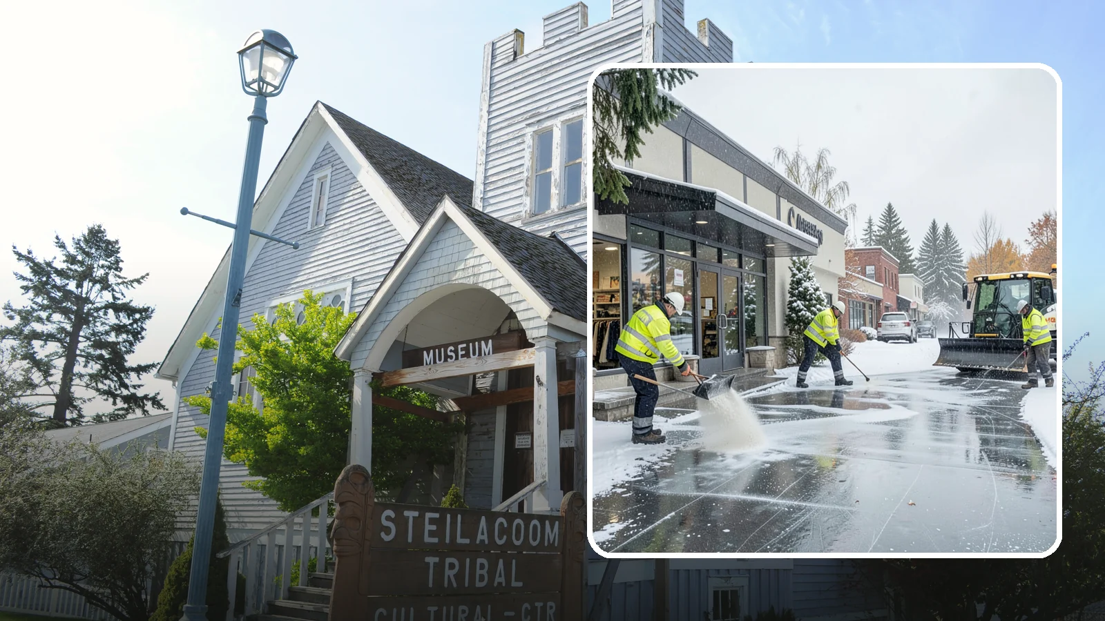 Retail Store Deicing in Steilacoom, Pierce County, WA - Storefront-focused deicing that keeps entrances, cart corrals, and customer walkways safe and inviting when freezing rain hits a...
