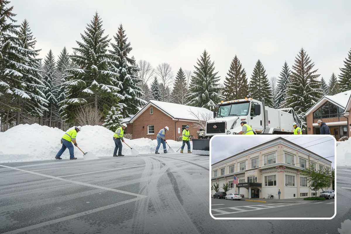 Retail Store Parking Lot Snow Removal in Anacortes, Skagit County, WA - Customers can park and reach the entrance without wading through slush