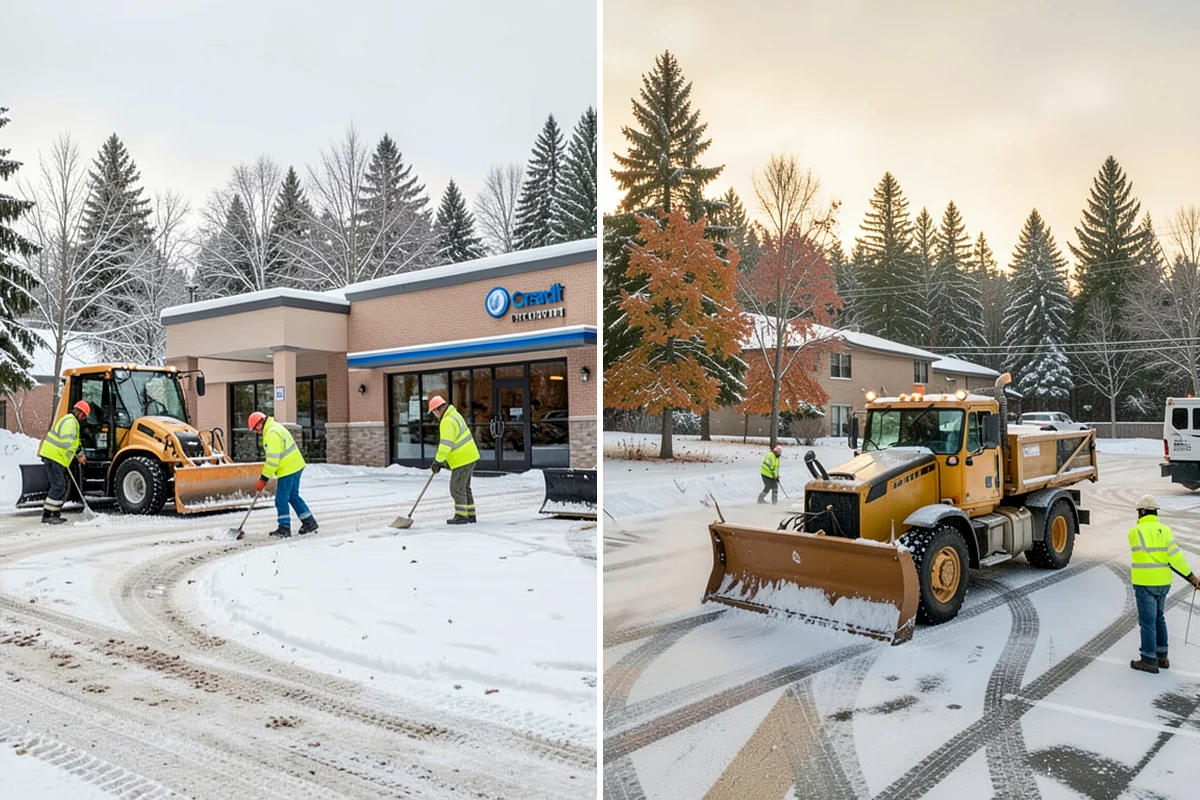 Retail Store Parking Lot Snow Removal in Arlington, Snohomish County, WA - Map customer flow, storefront apron, and cart corral locations