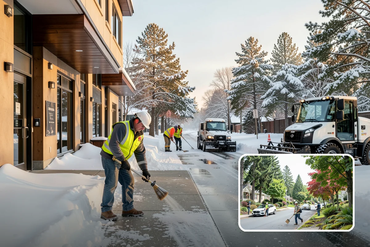 Retail Store Parking Lot Snow Removal in Beaux Arts Village, King County, WA - Customers can park and reach the entrance without wading through slush
