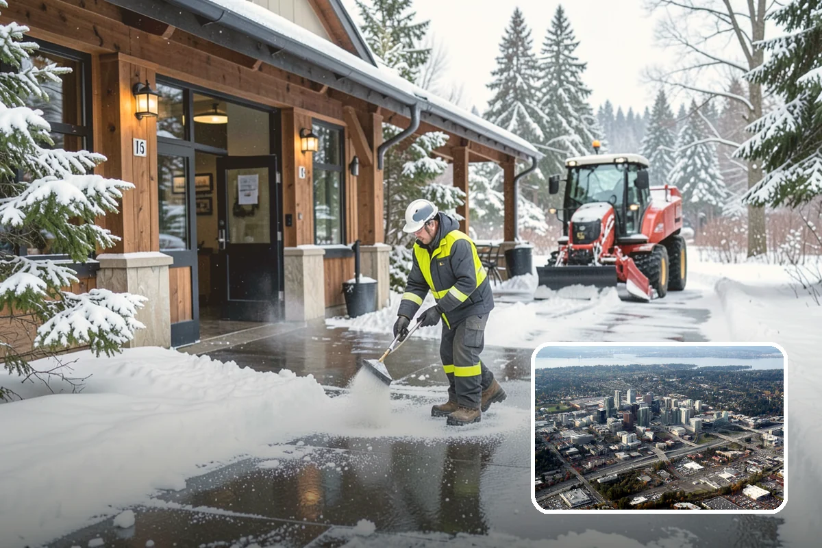 Retail Store Parking Lot Snow Removal in Bellevue, King County, WA - Customers can park and reach the entrance without wading through slush