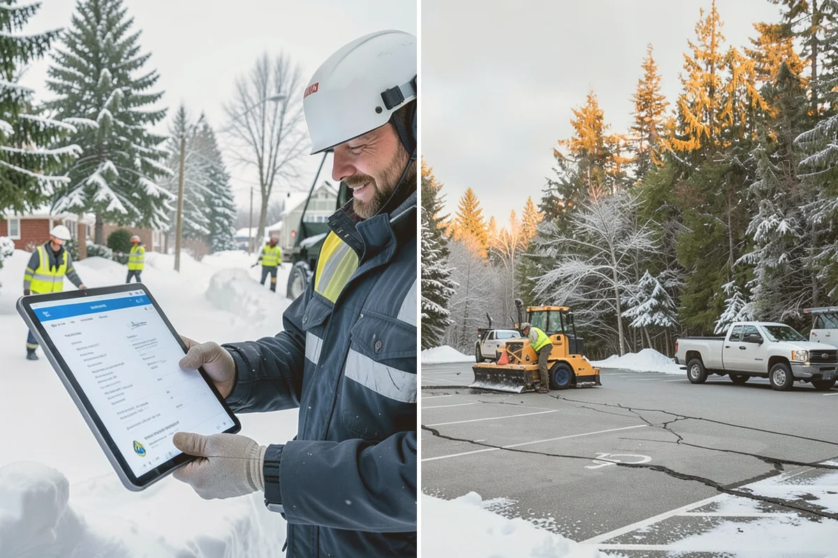 Retail Store Parking Lot Snow Removal in Bothell, King County, WA - Map customer flow, storefront apron, and cart corral locations