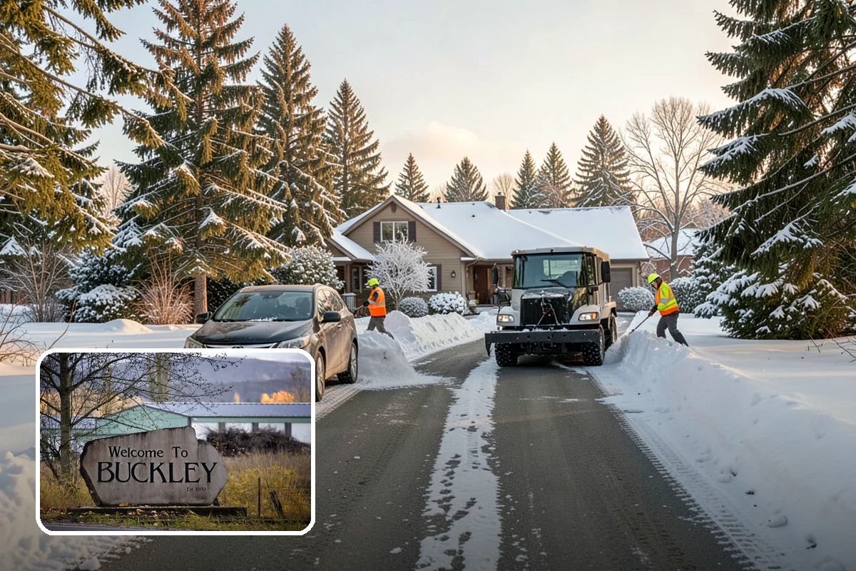 Retail Store Parking Lot Snow Removal in Buckley, Pierce County, WA - Customers can park and reach the entrance without wading through slush