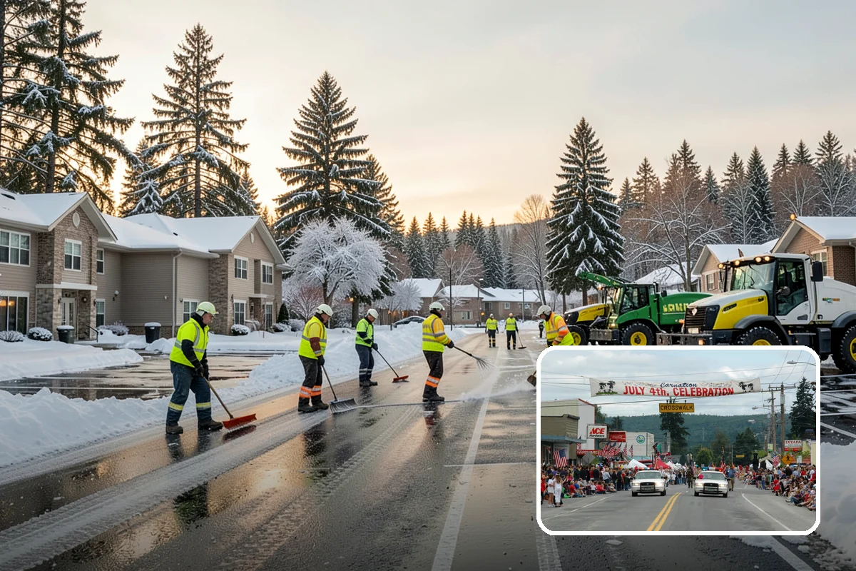 Retail Store Parking Lot Snow Removal in Carnation, King County, WA - Customers can park and reach the entrance without wading through slush