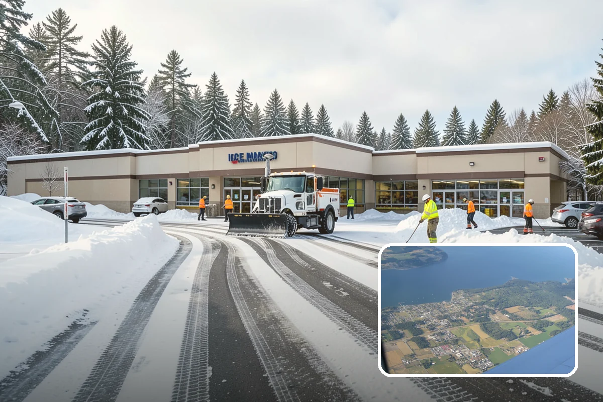 Retail Store Parking Lot Snow Removal in Coupeville, Island County, WA - Customers can park and reach the entrance without wading through slush