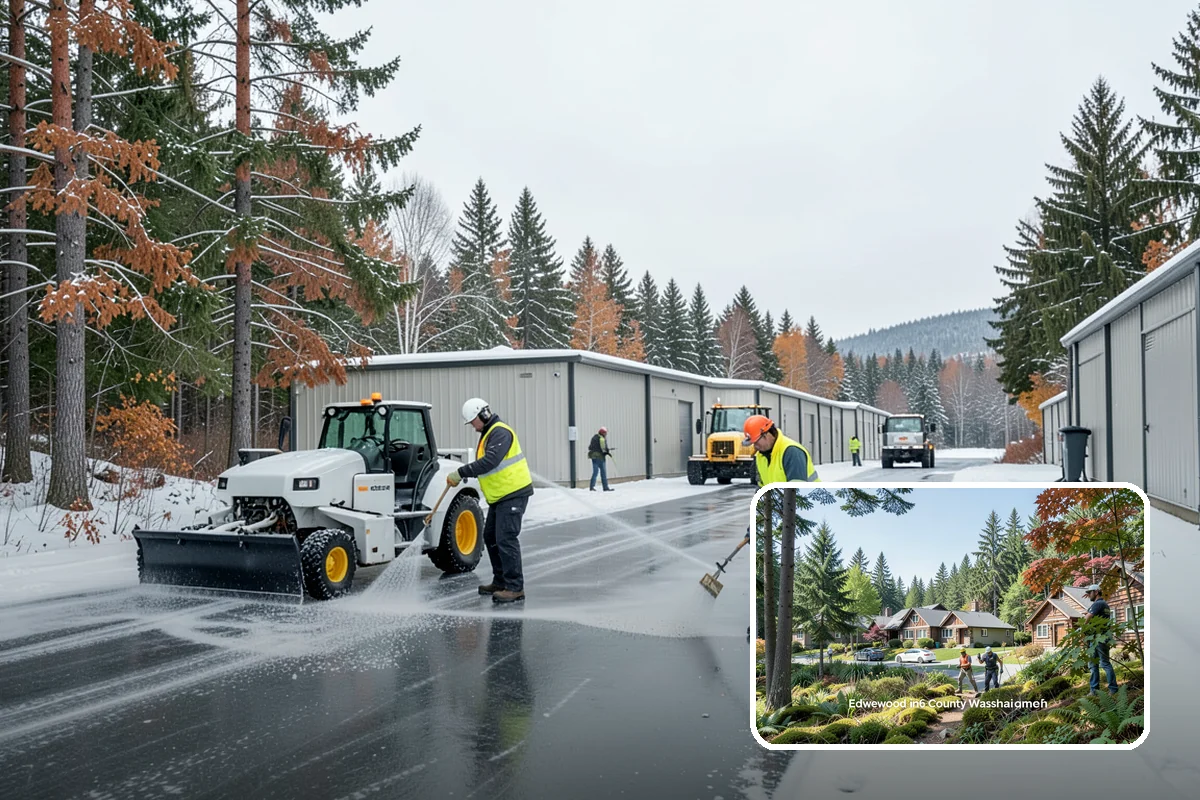 Retail Store Parking Lot Snow Removal in Edgewood, Pierce County, WA - Customers can park and reach the entrance without wading through slush