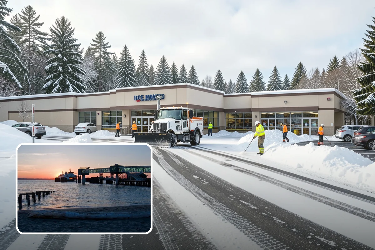 Retail Store Parking Lot Snow Removal in Edmonds, Snohomish County, WA - Customers can park and reach the entrance without wading through slush