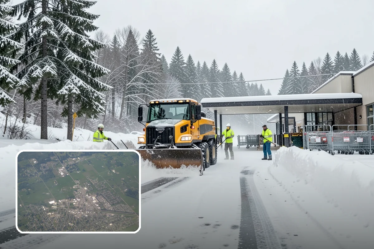 Retail Store Parking Lot Snow Removal in Enumclaw, King County, WA - Customers can park and reach the entrance without wading through slush