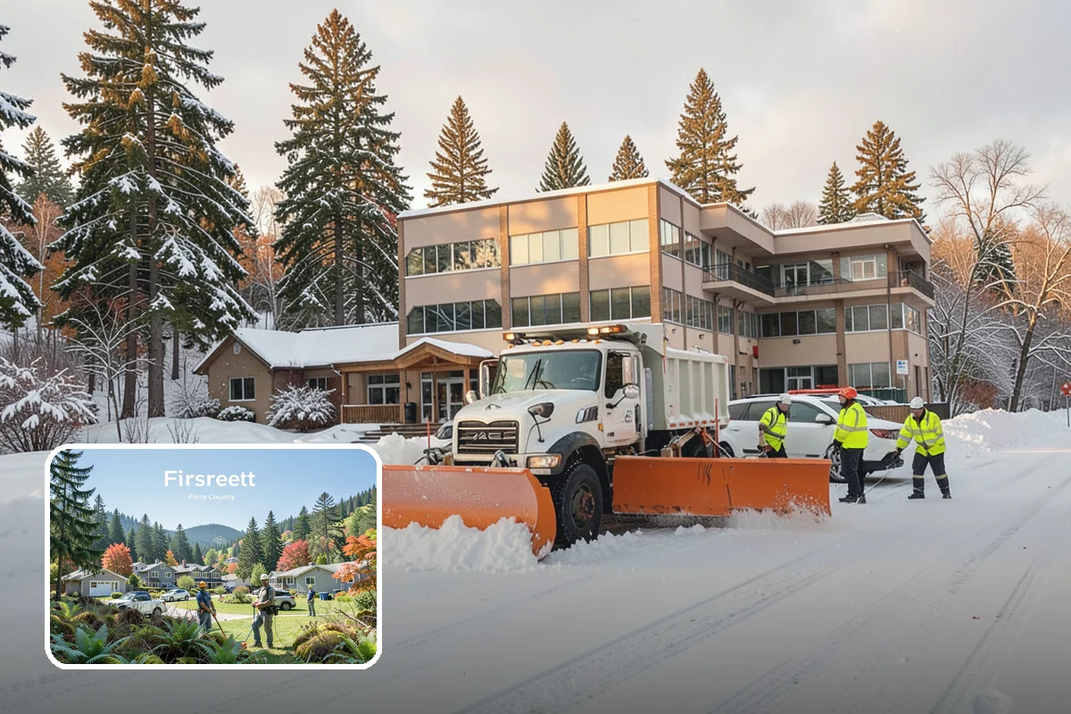 Retail Store Parking Lot Snow Removal in Fircrest, Pierce County, WA - Customers can park and reach the entrance without wading through slush
