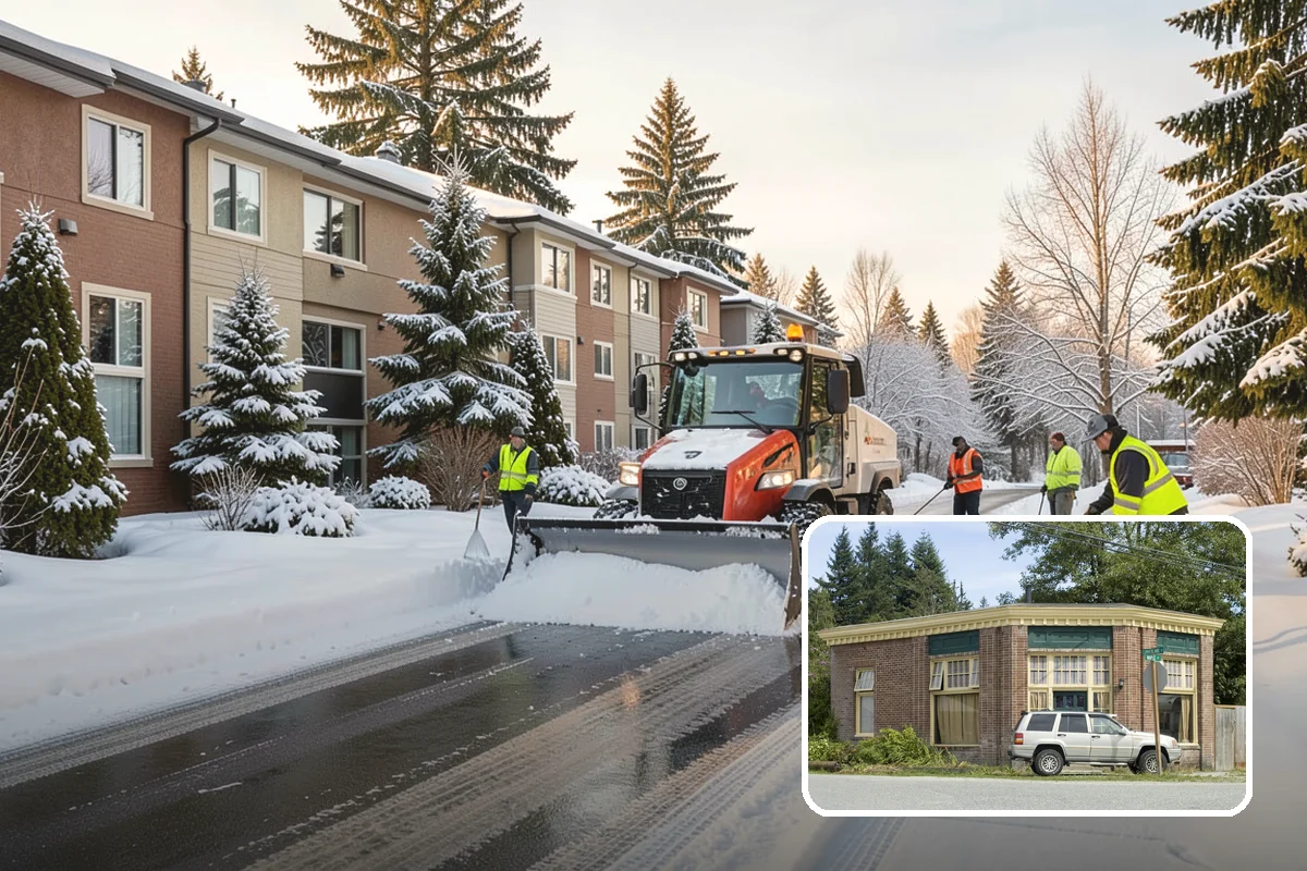 Retail Store Parking Lot Snow Removal in Hamilton, Skagit County, WA - Customers can park and reach the entrance without wading through slush