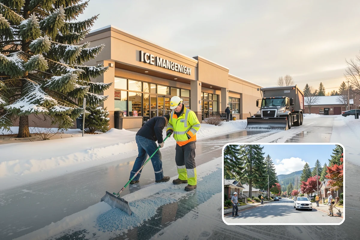 Retail Store Parking Lot Snow Removal in Hunts Point, King County, WA - Customers can park and reach the entrance without wading through slush
