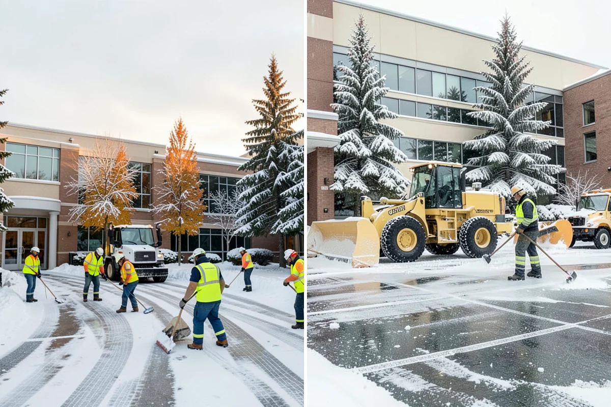 Retail Store Parking Lot Snow Removal in Hunts Point, King County, WA - Map customer flow, storefront apron, and cart corral locations